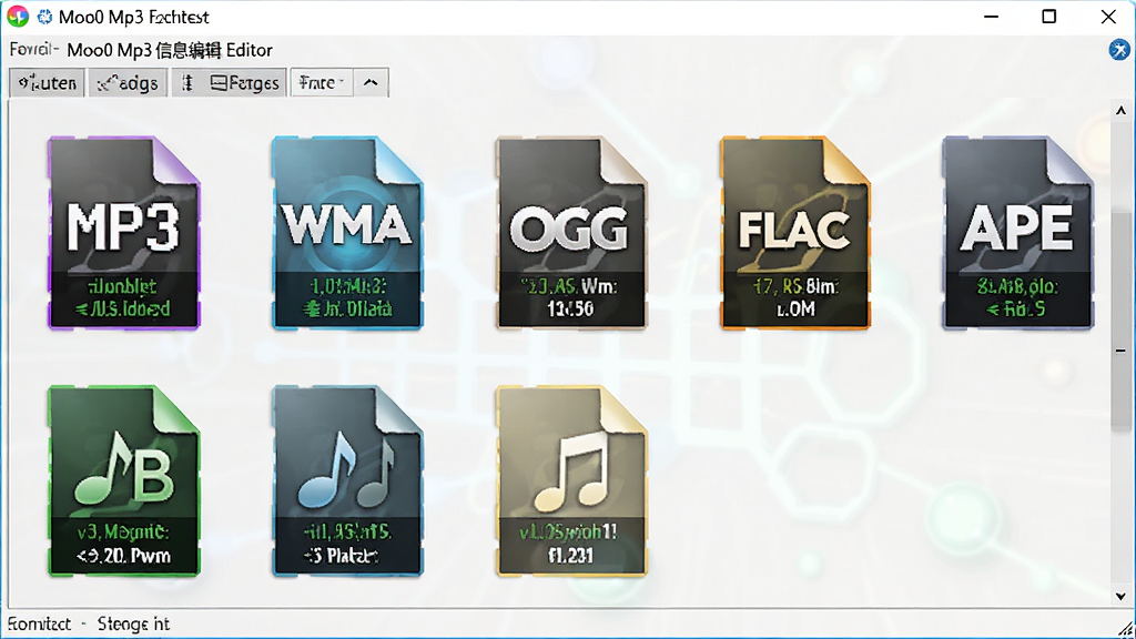 Moo0 Mp3��Ϣ�༭�����ʽ����չʾ����������ʾMP3��WMA��OGG��FLAC��APE�ȶ�����Ƶ��ʽ�ļ�ͼ�����У����������и�ʽʶ��״̬�����ɼ������Ƽ���ʮ�㣬�������룬ϸ�ڷḻ�����廭�ʣ��ɾ��޶���Ԫ��