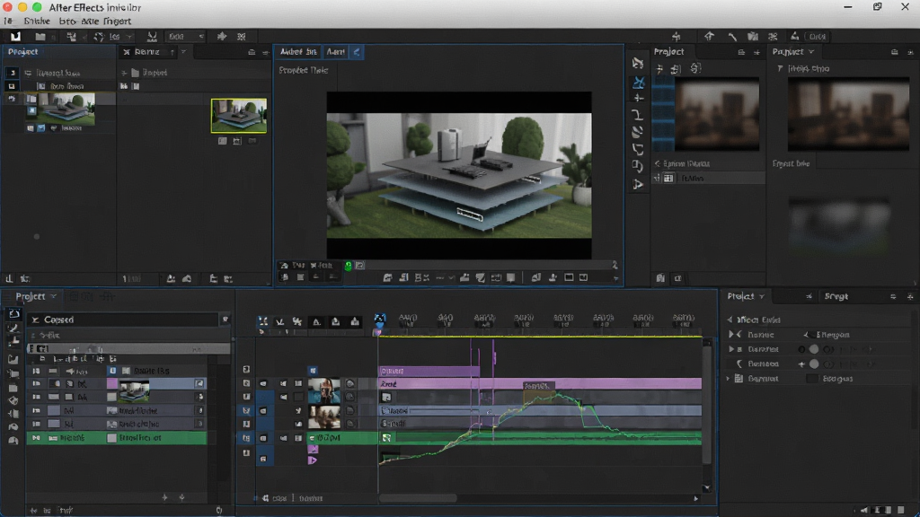 һ��չʾ Adobe After Effects �����������ȫ��ͼ����������������������������ʱ������塢�ϳ�Ԥ�����ڡ���Ŀ�����Ч���ؼ���壬�������룬��ɫΪ���ɫרҵ�����Ļ����ʾһ�����ڱ༭����Ƶ�ϳɻ��棬�������ͼ����ؼ�֡���ߣ����Ϊдʵ�Ƽ��У�ϸ�����������ʸ��壬�ɾ����޶���Ԫ��
