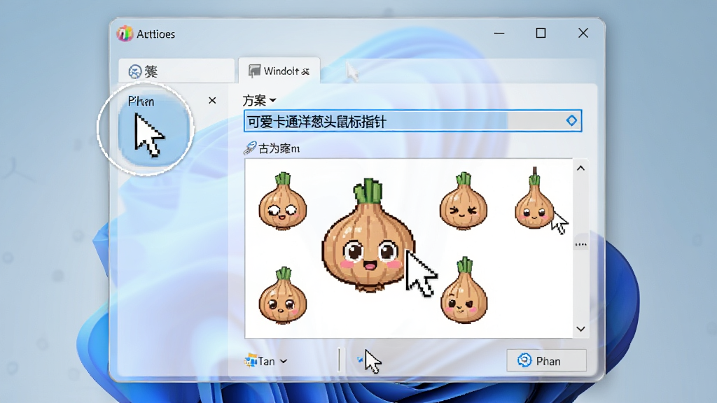 һ��չʾ�ɰ���ͨ���ͷ���ָ����Windows����������ý����б�ѡ�еĽ�ͼ���ʾ��ͼ������������������Դ��ڵ�ָ��ѡ�����������������ʾ���ɰ���ͨ���ͷ���ָ�롱�������·�Ԥ��������ʾ������ͷָ��״̬������λ�ڻ��������룬���ΪWindows 11ϵͳ������ϸ���ϴ������ǿ�����͸��Ч�������ʸ���ɾ����޶���Ԫ��