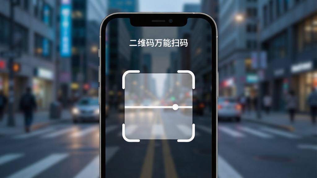 һ��չʾ�����ֻ���Ļ��ͼƬ����Ļ������ʾ�š���ά������ɨ�롱���������棬�����࣬�м���һ�����Ե�ɨ��򣬱������黯�ĳ��нֵ����������ִ��Ƽ��У������������ɾ����޶���Ԫ��