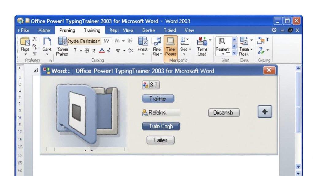 һ��չʾ Office Power! TypingTrainer 2003 for Microsoft Word ���Ƕ�� Word ������ͼƬ�������ǵ�����Ļ�ϵ� Word ���棬�˵�������һ������ѵ��ѡ�������ѡ�У��·�չ��ѵ����壬����Ϊ����չ�����Ű�ͻ��Ƕ��У����Ϊ��Լ�칫�磬ϸ�ڰ��� Word ������ɫ��������ѵ�����İ�ťͼ�꣬�����������ɾ����޶���Ԫ�ء�