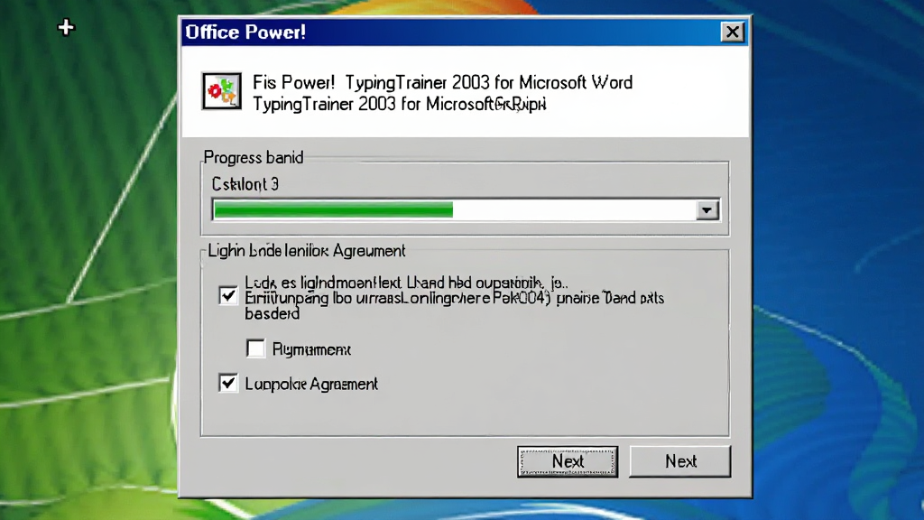 һ��չʾ Office Power! TypingTrainer 2003 for Microsoft Word ��װ�����ͼƬ�������ǵ�����Ļ�ϵİ�װ�򵼴��ڣ���������ʾ��װ·��ѡ�������Э�鹴ѡ�����Ϊ���е������Ű��࣬���Ϊ���� Windows ��װ����磬ϸ�ڰ�������������һ����ť�͸�ѡ�򣬻����������ɾ����޶���Ԫ�ء�