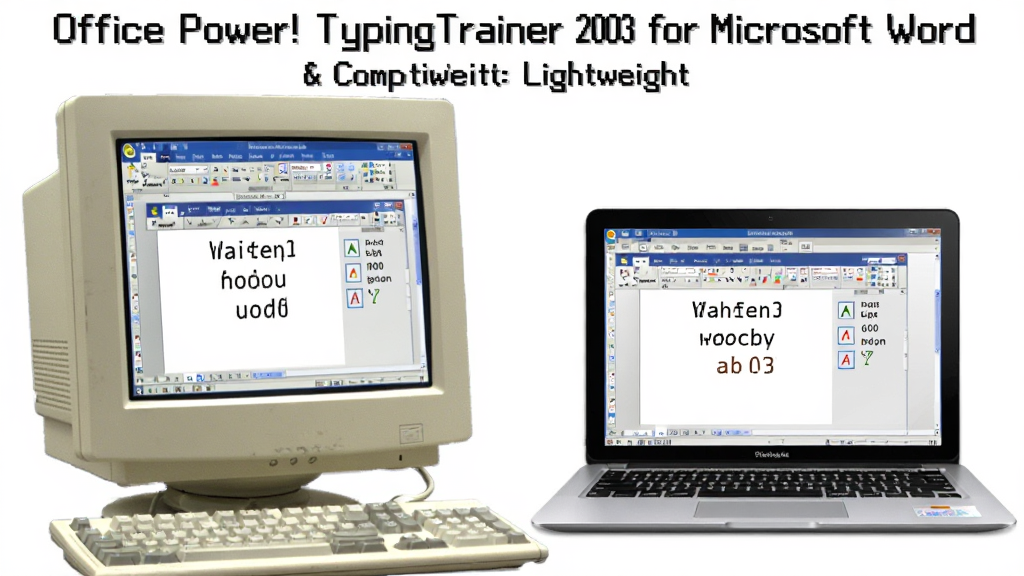 һ��չʾ Office Power! TypingTrainer 2003 for Microsoft Word ���������������Ե�ͼƬ��������һ̨��ʽ�칫���Ժ�һ̨�ִ��ʼǱ����Բ��Űڷţ���̨��Ļ�϶������� Word �ʹ���ѵ����壬����Ϊ���ҶԱȣ��Ű��࣬���Ϊдʵ��Ʒչʾ�磬ϸ�ڰ���������۲������Ļ����һ�£������������ɾ����޶���Ԫ�ء�