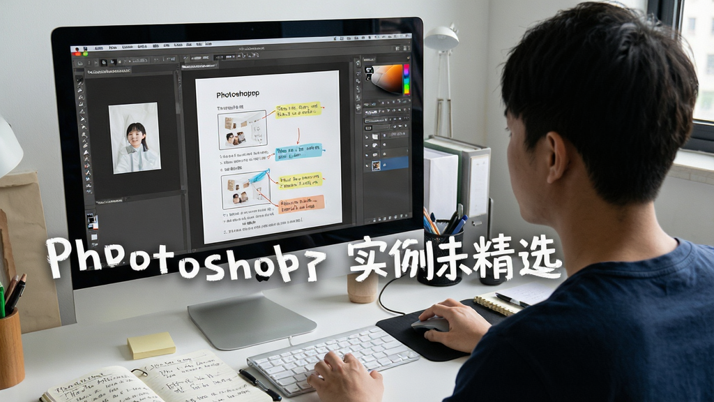 Photoshopʵ����ѡ���ֲ�������ͼ������Ϊ������ǰ�û����ս̳̲���PS���棬����Ϊ�������ӽǣ���Ļ��ʾPSDͼ����̳��ĵ����ţ��Ű���Ȼ�����Ϊдʵ�칫�磬ϸ�ڰ����ʼǱ�����ꡢ��д�ʼǡ���Ļ�ϵ�ͼ������벽�������ע�������д����֡�Photoshopʵ����ѡ���롰���ֱܿ�ָ�ϡ��������������ɾ����޶���Ԫ��