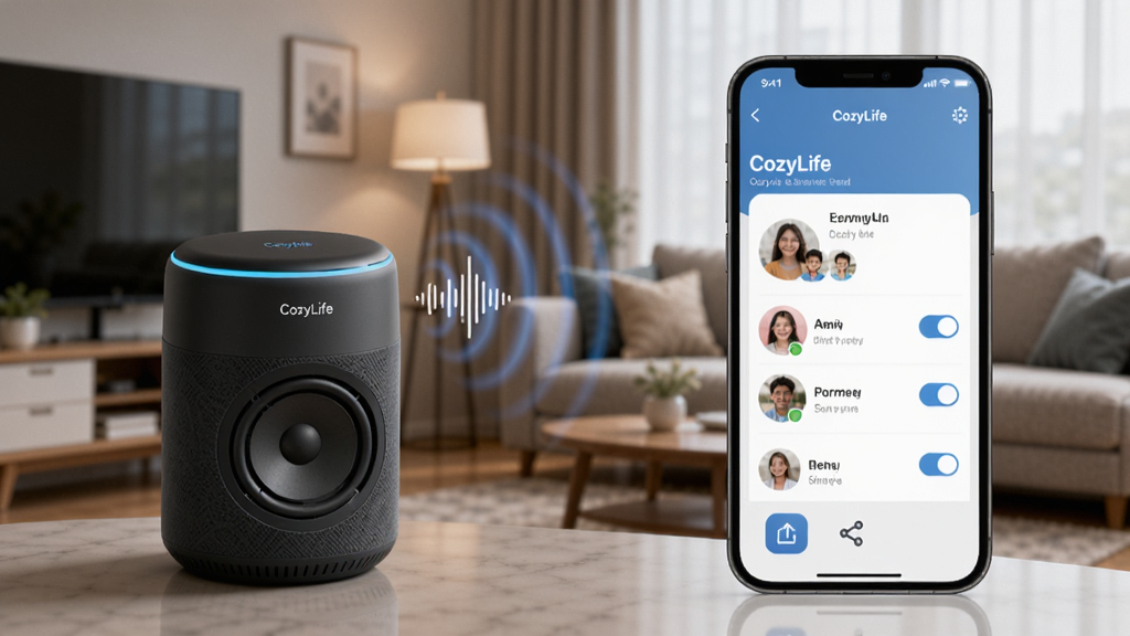 һ��CozyLife�����������ͥ�������ܵ���ͼ�����������һ���������䷢���������Ҳ����ֻ���Ļ��ʾCozyLife������Ա�������棬��Ļ���м�ͥ��Աͷ���Ȩ�޿��أ���������ܰ����������ִ����ܣ�ϸ�ڰ����������ƺͷ���ͼ�꣬���ʸ��壬�ɾ����޶���Ԫ��