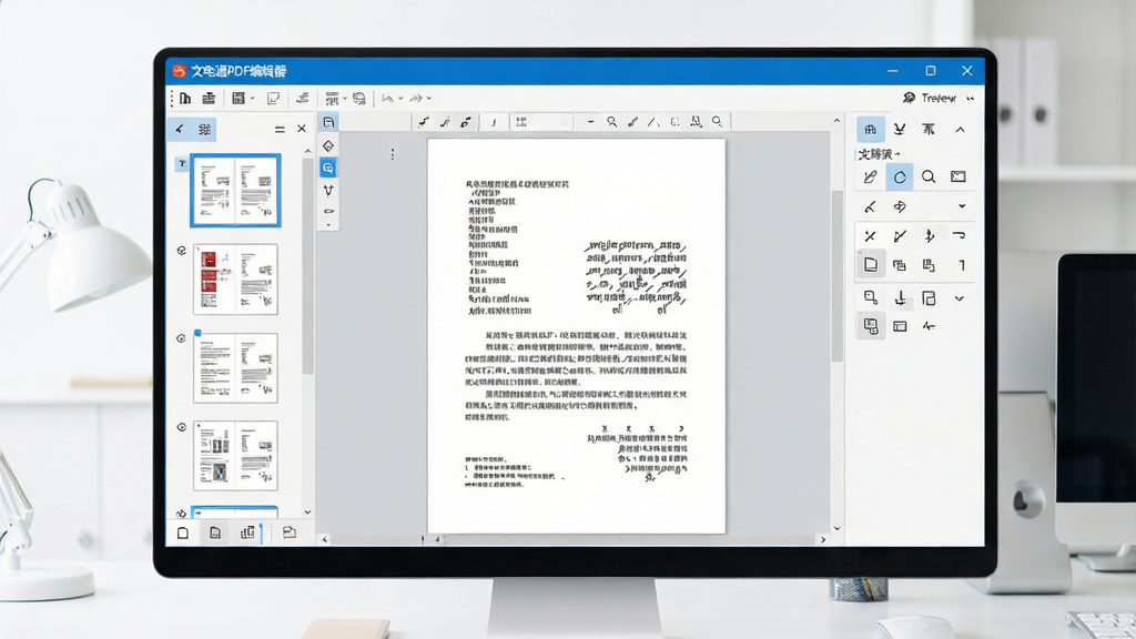 һ��չʾ�ĵ�ͨPDF�༭�������������ͼƬ�����������Ǵ򿪵Ķ�ҳPDF�ĵ������Ϊ����ͼ���������Ҳ�Ϊ�ı��༭�����������������ִ�����ɫ��Ϊ��ɫ�Ͱ�ɫ����Ļ�Ϸ���ʾ�������ơ��ĵ�ͨPDF�༭����������Ϊ�ɾ��İ칫���棬���Ϊ������Ʒ��ͼչʾ��ϸ�������������������ɾ��޶���Ԫ��