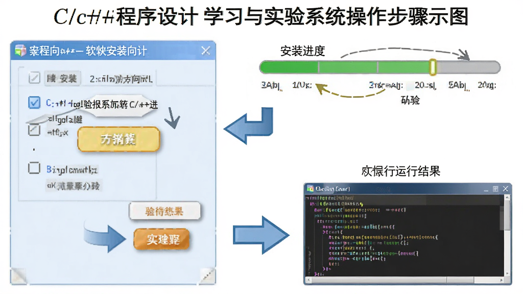 C/C++�������ѧϰ��ʵ��ϵͳ��������ʾ��ͼ������Ϊ������װ�������༭���棬�����Ϸ�Ϊ��װ���������·�Ϊ�������н�����Ű�ֲ���չʾ�����Ϊ�̳�ͼ��磬ϸ�ڰ�����ͷ���������ֱ�ע����ť���������ʸ��壬����ɾ����޶���Ԫ��