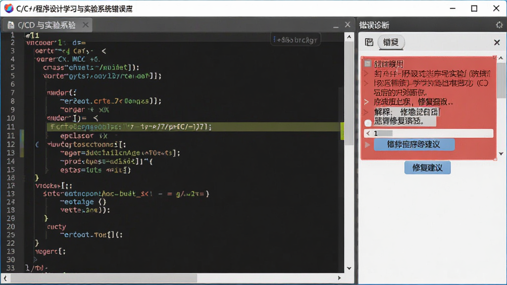 C/C++�������ѧϰ��ʵ��ϵͳ������ʾ���棬����Ϊ����༭���������ϲ�������������Ϊ�����С��Ҳ�Ϊ��ɫ������ʾ���Ű���գ����Ϊ���Թ��߷磬ϸ�ڰ��������и��������Ľ������֡��޸����鰴ť�����ʸ��壬����ɾ����޶���Ԫ��