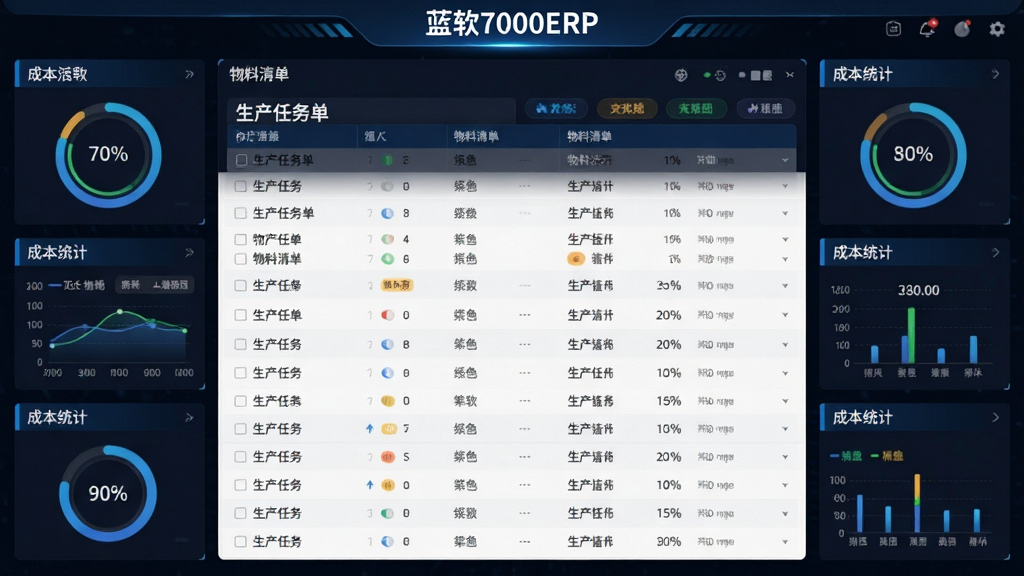 ��������Ϊ����7000ERP��������������棬������ʾ���������������嵥�б������ܻ��ƽ��Ȼ�ͼ��ɱ�ͳ�ƿ�Ƭ�����ֲ����Ǳ���ʽ�Ű棬�������ơ�����7000ERP��λ�ڶ������У����Ϊ��ɫ�Ƽ�����磬ϸ�ڰ����������ߡ�״̬��ǩ��ͼ�ꣻ���ʸ��壬����ɾ����޶���Ԫ�ء�