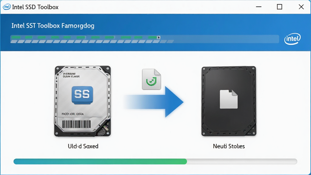 Intel SSD Toolbox ����Ǩ�ƹ��ܽ��棬��������ʾ��Ӳ�����¹�̬Ӳ�̴������ݵļ�ͷʾ��ͼ�����н��������ļ�ͼ�꣬����ִ���࣬ϸ�ڷḻ�����ʸ��壬�޶���Ԫ��
