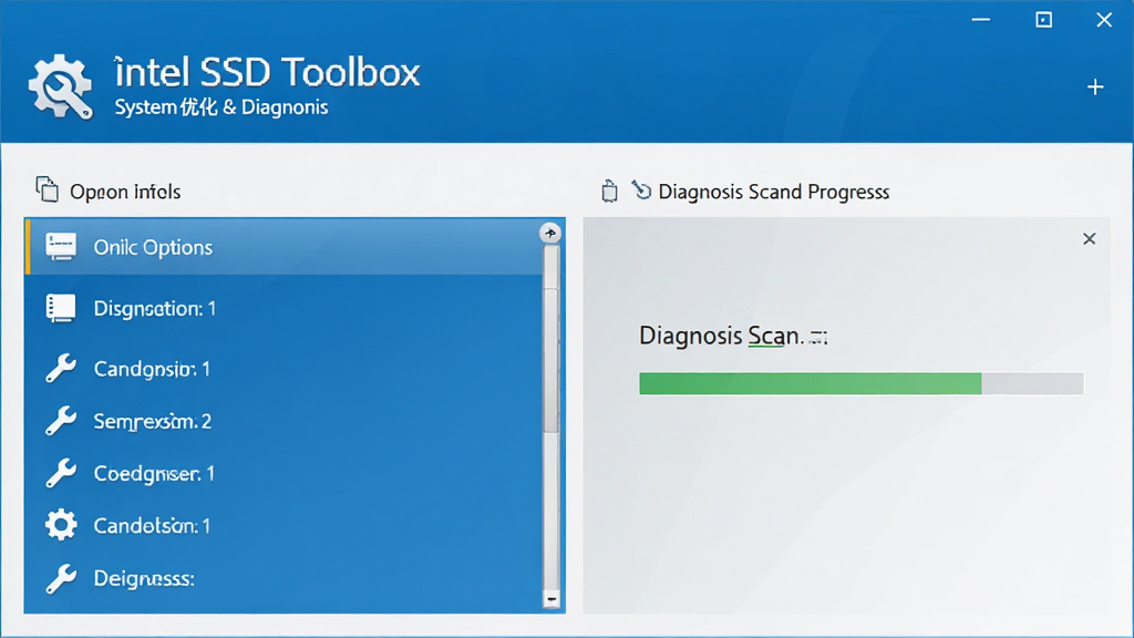 Intel SSD Toolbox ϵͳ�Ż�����Ͻ��棬��������ʾ�Ż�ѡ���б������ɨ����ȣ����г��ֺͰ���ͼ�꣬��������죬���ֺ�����ϸ�����������ʸ��壬�ɾ��޶���Ԫ��