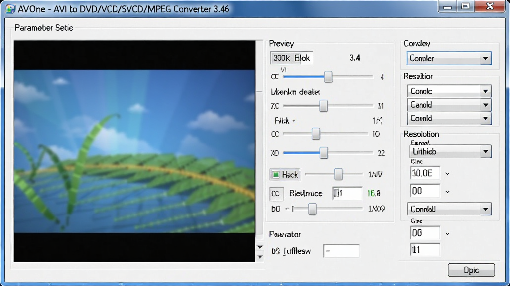 AVOne - AVI to DVD/VCD/SVCD/MPEG Converter 3.46 �������ý��棬����Ϊ��������������壬����Ϊ���Ԥ�����ڡ��Ҳ��������ֱ���ѡ��Ű���գ����Ϊרҵ�������棬ϸ�ڰ�������ؼ��������˵�����ֵ����򣬻����������ɾ����޶���Ԫ��