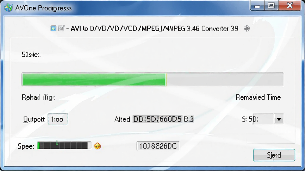 AVOne - AVI to DVD/VCD/SVCD/MPEG Converter 3.46 ת�����Ƚ��棬����Ϊ����ת�������е�״̬������Ϊ�����������ʣ��ʱ����ʾ���Ű��࣬���Ϊ������ͼ��ϸ�ڰ����ļ����ơ������ʽ��ǩ���ٶ�ָʾ�������������ɾ����޶���Ԫ��