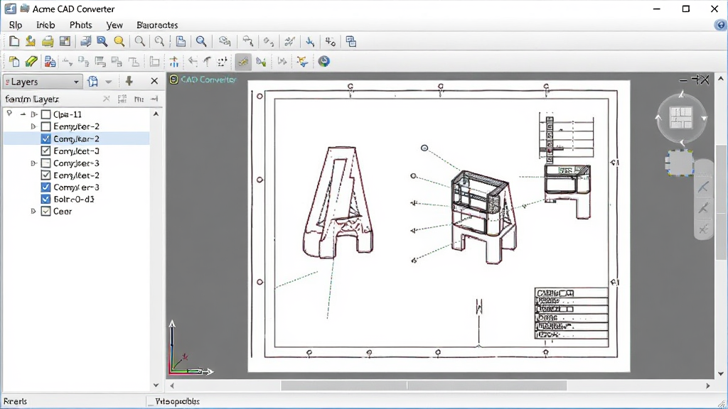 һ��չʾAcme CAD Converter���ÿ�ͼ��ͼ��������ܵ�ͼƬ����������һ��CADͼֽ��������������ʾ�������ͼ���б�������ͼ��ǰ�й�ѡ�򣬷��ֱ�����ã������������޶���Ԫ��