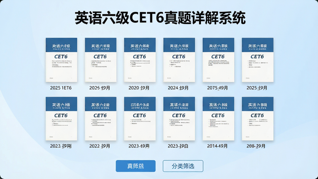 Ӣ������CET6�������ϵͳ�����Ծ��б����棬��������Ϊ�������е��Ծ���������ͼ��ÿ���Ծ���ע������·ݣ�����Ϊ����ɫ���䣬���������ִ�����Ļ�Ϸ��С�Ӣ������CET6�������ϵͳ�����ֱ�ʶ���·��з���ɸѡ��ť�������Ű����������ʸɾ����壬�޶���װ��Ԫ��