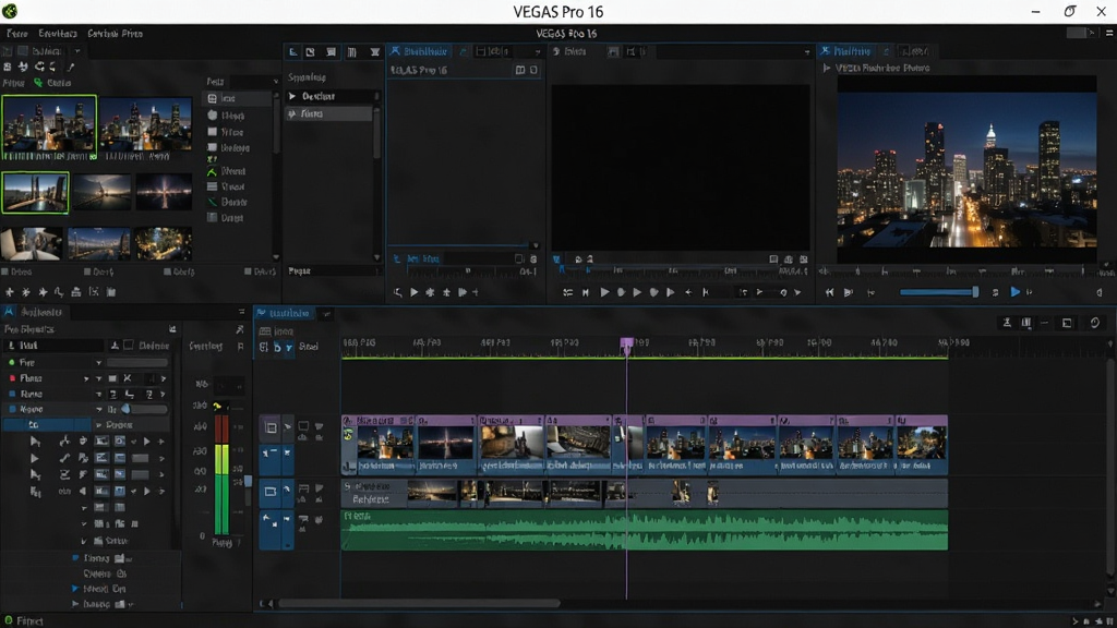 һ��չ�� VEGAS Pro 16 רҵ��Ƶ�������������ȫ��ͼ��������������ɫϵ����ʱ���ߣ�����������Ų�ɫ��ƵƬ������Ƶ���Σ��Ҳ���Ԥ��������ʾ����ҹ�����棬�����ý�������Ч��壬���岼��Ϊ�������������Ű�Ϊ���������ͼ�����Ϊ�ִ��Ƽ���רҵ�������棬ϸ�ڰ���������Ż��顢ת��ͼ�ꡢ��Ƶ��ƽ��������ɾ�������Ԫ�أ�����Ϊ���� 4K ��Ⱦ���������ֱ�ע��VEGAS Pro 16��λ�ڶ���������