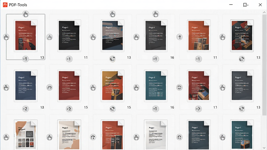 PDF-Tools ҳ��������ܽ���ͼ������Ϊ����ҳ������ͼ������������Ϊ����״����ͼ���У��Ű����������Ϊ��Լ���߷磬ϸ�ڰ�����ק�ֱ���ҳ���š���ת��ť�����ʸ��壬�ɾ����޶���Ԫ��