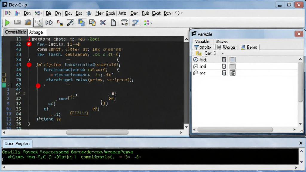 Dev-C++ ���ɱ�����Թ���ʾ��ͼ������չʾ���Թ������ͱ������Ӵ��ڣ������к����к�ɫ�ϵ��ǣ��ײ����������ʾ����ɹ���Ϣ������ͻ�������ֺ��������רҵ���ɾ��޶���Ԫ�أ����廭��
