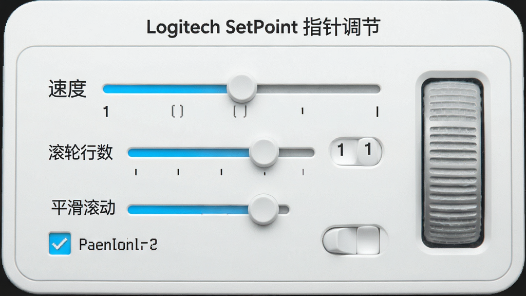 һ���޼�SetPointָ������ֵ�������չʾͼ������Ϊ����������ѡ��أ�����Ϊ��������������Ű��࣬���Ϊǳɫ�칫�磬ϸ�ڰ����ٶȻ��顢����������ֵ��ƽ��������ѡ�򣬻�������������ɾ����޶���Ԫ�أ����������ֱ�ע��Logitech SetPoint ָ����ڡ�