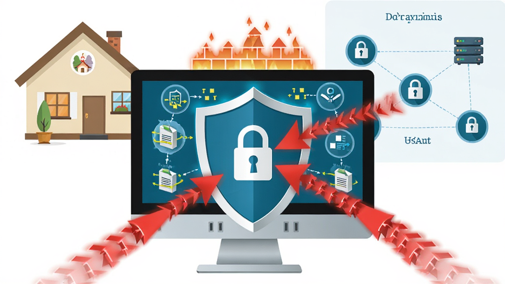 ESET Smart Security ����������ǽ����ʾ��ͼ������Ϊ������Ļǰ���Ķ��������ǽ����ڵ㣬����Ϊ��������赲��ɫ������ͷ���Ű��Ϊ��ͥ�빫�����糡�������Ϊ���簲ȫ������ϸ�ڰ�������ͼ�ꡢ���ݰ�����ʾ�⣬�����������ɾ����޶���Ԫ��