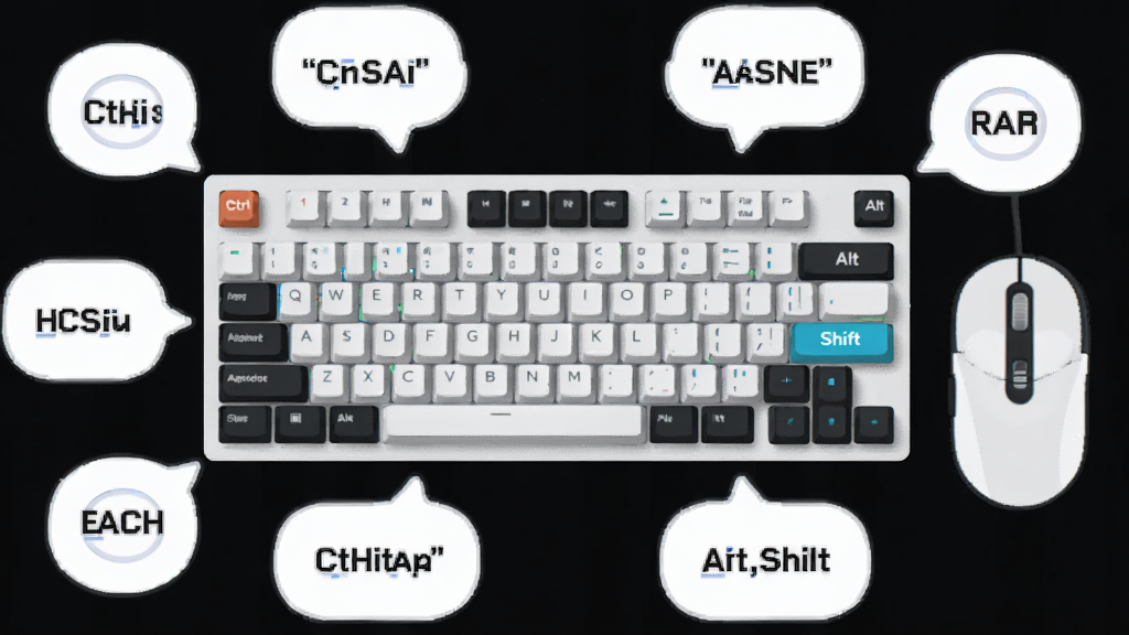 һ��չʾ AutoHotkey �ȼ������ִ����ܵĲ�ͼ������Ϊ�����������ϣ�����Ϊ���������Χ�����ȼ�ͼ���������д���ݣ��Ű�Գƣ����Ϊ��Լ�Ƽ��廭��ϸ�ڰ��� Ctrl��Alt��Shift �������������ʸ��壬�ɾ����޶���Ԫ�ء�