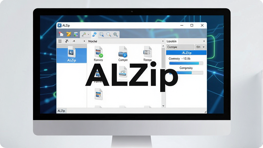 һ��չʾ ALZip �����������ͼƬ�������ǵ�����Ļ�ϴ򿪵� ALZip ���ڣ���������ʾ�Ŷ��ѹ�����ļ��б��͹�������ť������Ϊ����չʾ����ȫò���Ű����������Ϊ�ִ���Լ�Ƽ��磬ϸ�ڰ�����ɫ����ѡ��״̬���ļ�ͼ�ꡢѹ������ʾ��������Ϊ���� 1080p���ɾ��޶���Ԫ�أ�ͼƬ�д������֡�ALZip��