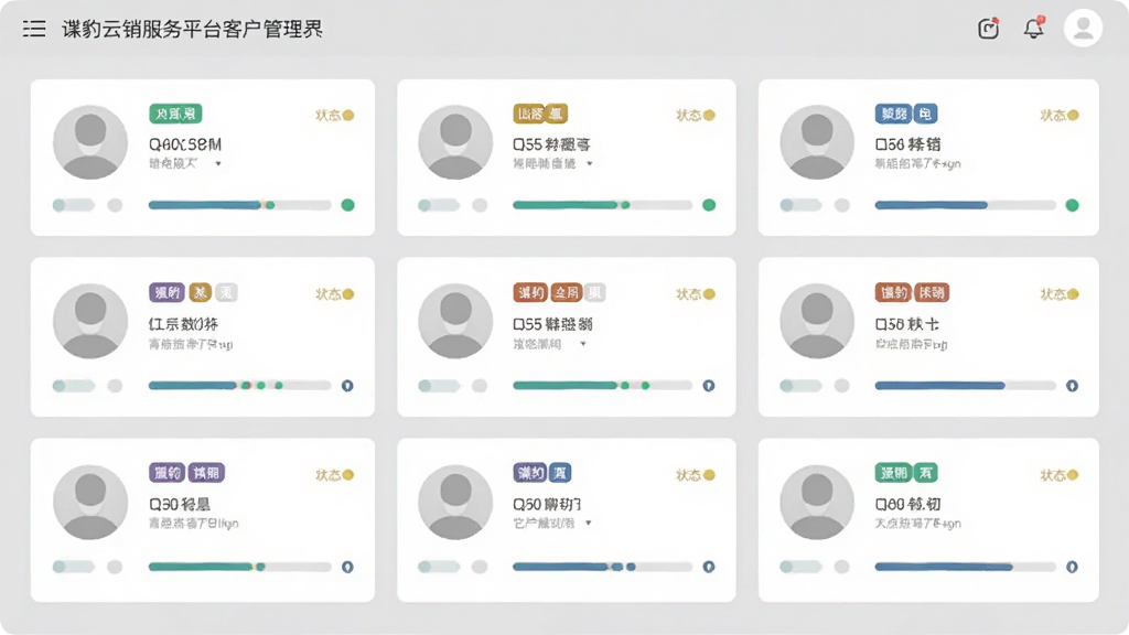 ������������ƽ̨�ͻ��������棬����չʾ����ͻ���Ϣ��Ƭ�������У���Ƭ�ϴ��в�ɫ��ǩ�ͽ�����������Ϊǳ��ɫ����̨�����ֲ������������Ű棬��������Լ��ϸ�ڰ���ͷ��ռλ����״̬Բ�㣬�����������ɾ����޶���Ԫ��