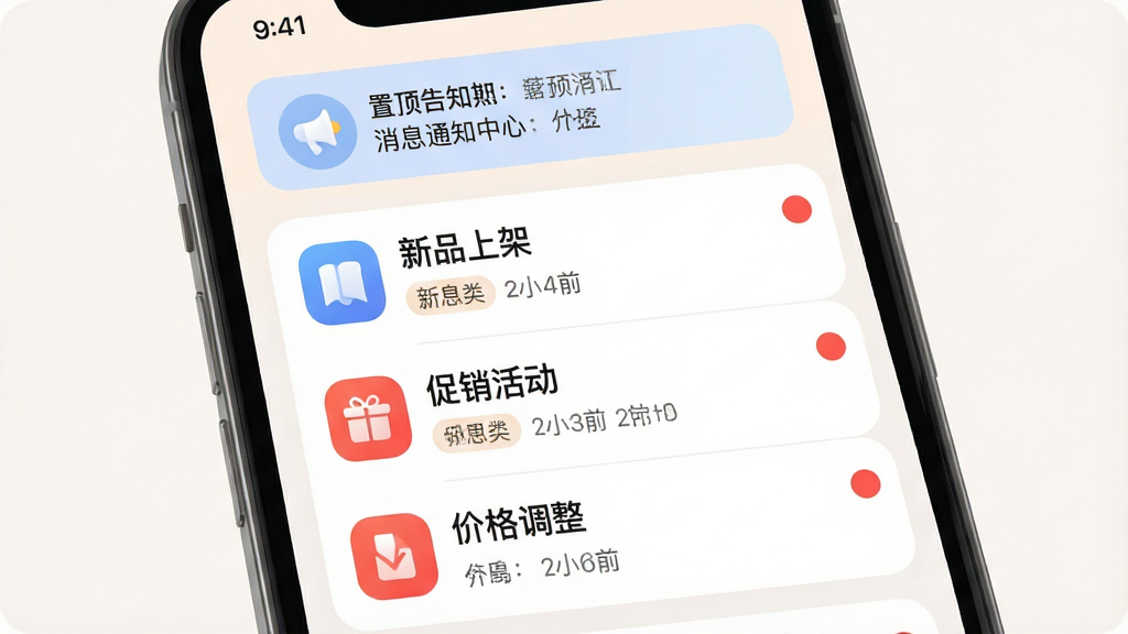 ��ҲAPP��Ϣ֪ͨ���Ľ���ͼ����������Ϊ�ֻ���Ļ����Ļ����ʾ��Ϣ�б�����������Ʒ�ϼܡ�������������۸����������Ŀ��ÿ����Ϣ����ж�Ӧͼ�꣬�Ҳ���δ����㣬�������ö�������������Ϊǳɫ�����Ϊ���Բ�ǣ�ϸ����ͻ����Ϣ�����ǩ��ʱ����ʾ�����ʸ��壬�ɾ����޶���Ԫ��