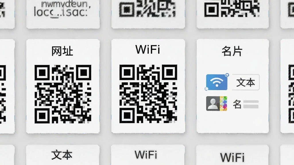 ����չʾ�����ͬ���ݵĶ�ά�뿨Ƭ�������У�ÿ�ſ�Ƭ�Ϸ���ע����ַ�����ı�����WiFi������Ƭ��������������Ϊǳ��ɫ�������ˬ������ͻ�������ʸɾ�
