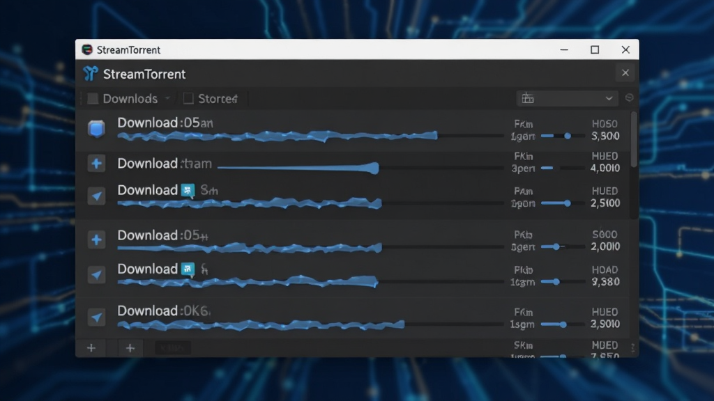 һ��չʾ StreamTorrent �����������ͼƬ�������������������ڣ���������ʾ������������б���ÿ��������н��������ٶ���ʾ�����������ִ���������ģ���ĿƼ�������������ɫ������ɫ�����ɫΪ���������������ɾ����࣬�޶���Ԫ��