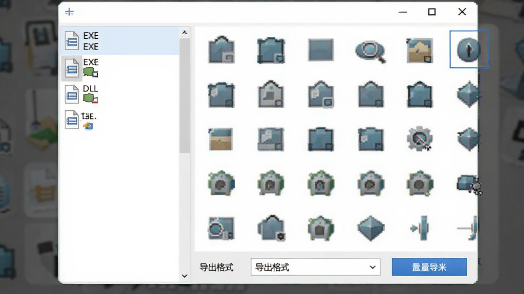 ͼ����ȡ����������ȡ���ܽ��棬���������������������ڣ������ʾ�Ѽ��صĶ��EXE��DLL�ļ��б����Ҳ�������������������ʮ����ͬ�ߴ��ͼ������ͼ���ײ��е�����ʽ�����˵�������������ť������������ǳɫ���������������ʸɾ���������Ԫ��