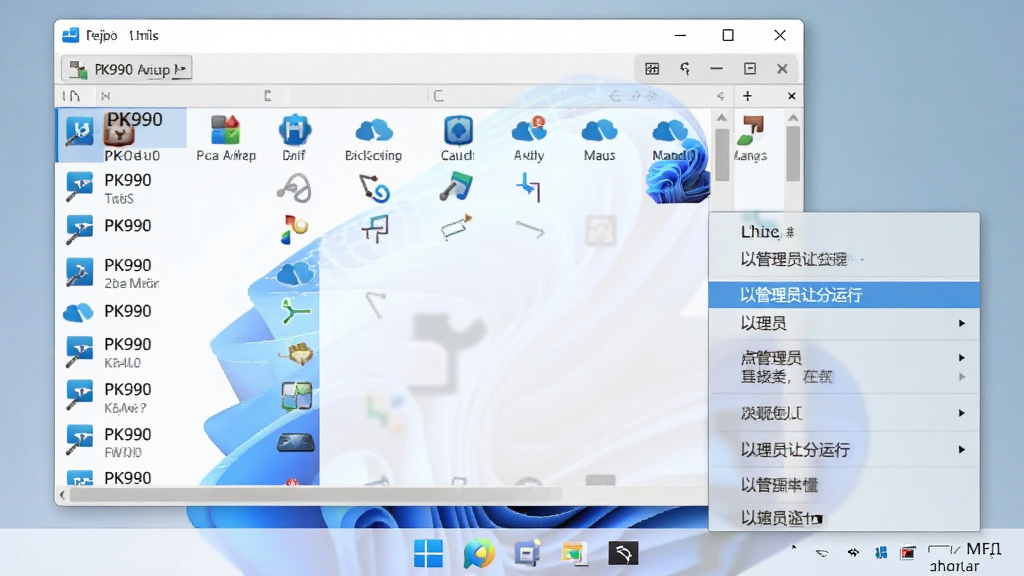 һ��չʾPK990ͼ����ȡ��Windows 11ϵͳ���Թ���Ա�������е�ͼƬ����������������������ʾͼ���б����Ҽ��˵��С��Թ���Ա�������С�ѡ�����������Ϊ���滷�������дʵ�������������޶���Ԫ�ء�