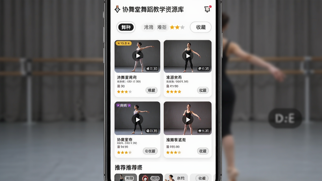 Э�����赸��ѧ��Դ����棬����Ϊ�ֻ���Ļ��չʾ����赸��Ƶ�������г�����״������Ϊ���п�Ƭʽ���У��Ű������������ɸѡ����ײ��Ƽ�ģ�飬���Ϊ�����������ִ�UI��ƣ�ϸ�ڰ�����Ƶʱ����ǩ���Ѷ��Ǽ���ʶ���ղذ�ť����������������ɾ����޶���Ԫ��