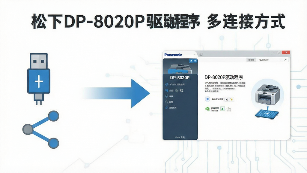 һ��չʾ����DP-8020P�����������ص��ͼƬ������������һ���Ƽ��е���Ϣͼ���֣����չʾUSB����ͼ������繲��ͼ�꣬�Ҳ�չʾ��ӡ��������װ�ɹ��Ľ����ͼ���м��ü�ͷ���ӣ����Ϊ��ƽ���Ƽ��廭��ϸ�ڰ�����ɫ�ͻ�ɫ����ɫ������ͼ���������ɾ��İ�ɫ���������ʸ��塢�ɾ����޶���Ԫ�أ�ͼƬ�д����֡�����DP-8020P�������� �����ӷ�ʽ��