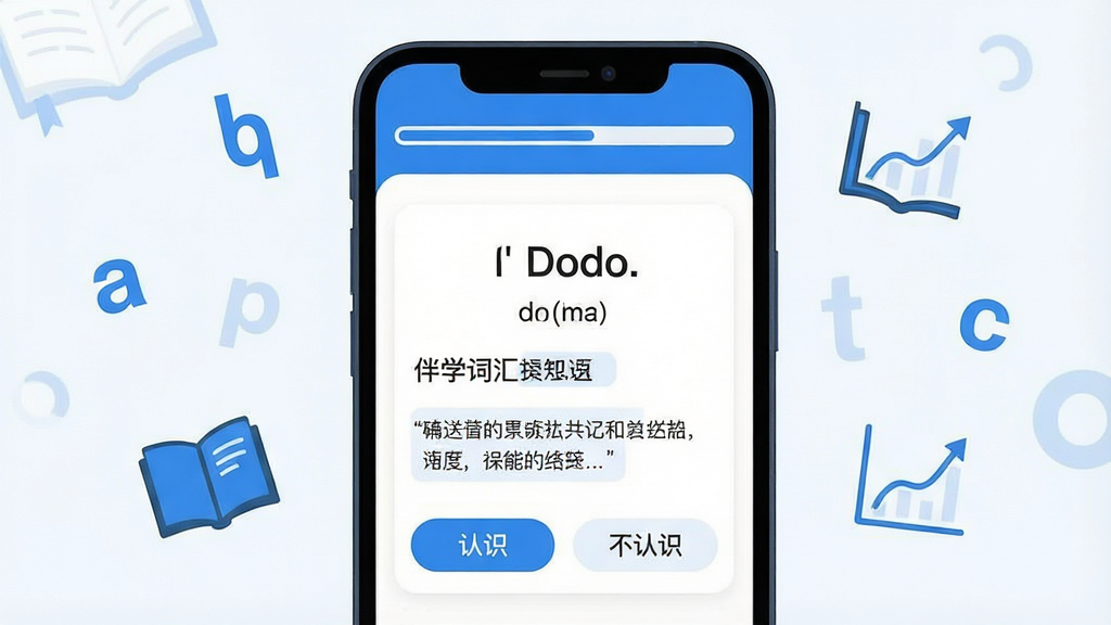 һ��չʾDodoӢ���ѧ�ʻ��������ͼƬ���������ֻ���Ļ��ʾһ�����ʿ�Ƭ����Ƭ����Ӣ�ĵ��ʡ����ꡢ������������䣬�·���