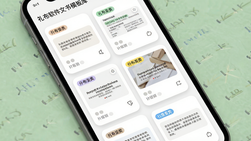 ����������ģ�����棬����չʾ�ֻ���Ļ�����������ģ�忨Ƭ��ÿ�ſ�Ƭ���з����ǩ��Ԥ�����֣����ֲ��������ٲ�����������¼�Լ��ϸ���Ͽ�ƬԲ����͡���Ӱ��Ȼ�����ʸ��壬�ɾ����޶���Ԫ��