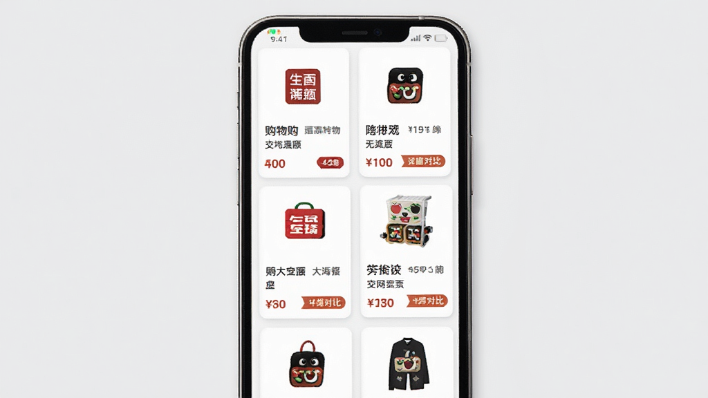 一张展示购物特价拼全网搜索功能的界面图,主体是手机屏幕,布局显示多个电商平台的商品卡片并列排布,排版以网格形式展现,风格简洁明快,细节包含各平台logo和价格对比标签,画质清晰,干净,无多余元素