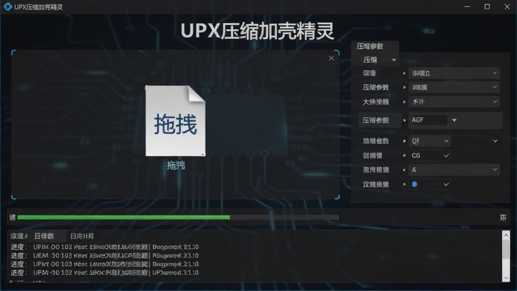 ��������������չʾ��UPXѹ���ӿǾ��顱���⣬��������ļ���ק�����Ҳ���ʾѹ������ѡ��ײ��н���������־���ڣ����������ɫ�Ƽ���񣬽���ɾ�������Ԫ�أ������������ʺ���������վչʾ