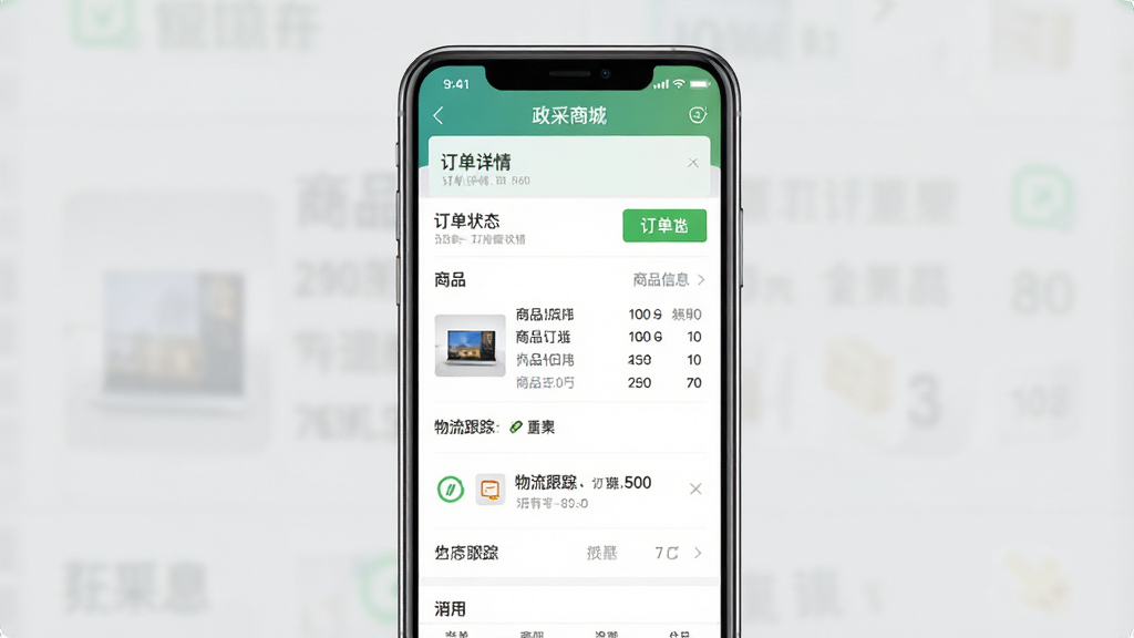 �����̳��ƶ��˲��������ͼ��������չʾ�ֻ���Ļ��ʾ�����̳�APP�Ķ�������ҳ�棬��������״̬����Ʒ��Ϣ���������ٵ�Ԫ�أ�����������������񣬱���Ϊǳ��ɫ�����ʸɾ����޶���Ԫ��