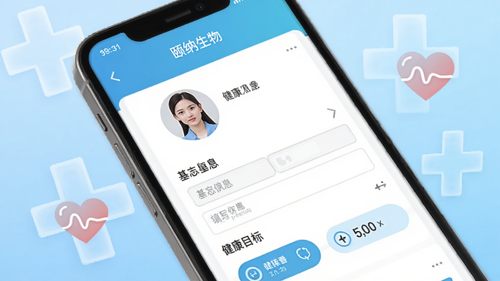 ������һ���ֻ���ʾ���������App�ĸ��˽����������棬����ͷ�񡢻�����Ϣ��д���ͽ���Ŀ��ѡ�����Ϊǳ��ɫ���䣬��������ҽ��ʮ�ֺͰ���ͼ�ꡣ����ࡢ�Ƽ������У����ֺ����������������޸���Ԫ�ء�