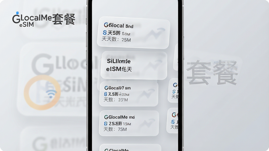 һ�� GlocalMe eSIM �ײ͹�������ĸ���ͼ������Ϊ���������⿨Ƭʽ�ײ��б���ÿ�ſ�Ƭ��ע��ͬ���������������ֲ����ٲ���ʽ���У��Ű����࣬���Ϊ��ˬ������Ƽ��磬ϸ���Ͽ�Ƭ������΢��������Ӱ���͸�������ʸУ�����Ϊǳ��ɫ���䣬��������������ɾ����޶���Ԫ�أ�ͼƬ�д����֡�GlocalMe eSIM �ײ͡�
