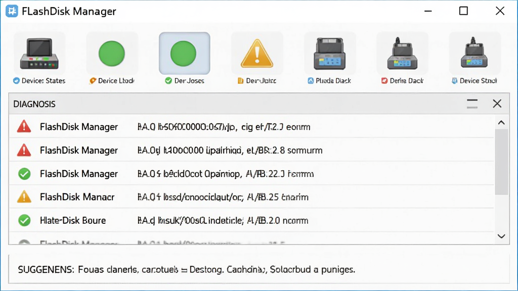 һ��չʾ FlashDisk Manager �豸��Ϲ��ܵ�ͼƬ������Ϊ������Ͻ�����棬����Ϊ�Ϸ��豸״̬ͼ�ꡢ�в������Ŀ�б����·��������֣��Ű������׶������Ϊרҵ���߷磬ϸ�ڰ�������ͼ�ꡢ��ɫ������ʶ������˵�������ʸ��壬�ɾ����޶���Ԫ��