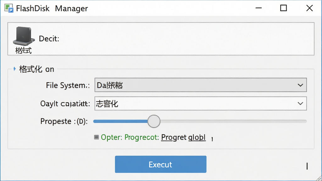 һ��չʾ FlashDisk Manager ��ʽ����������ܵ�ͼƬ������Ϊ����������壬����Ϊ�Ϸ��豸ѡ�������в���ʽ��ѡ��·�ִ�а�ť���Ű��η��������Ϊ��ˬ���߷磬ϸ�ڰ����ļ�ϵͳ�����˵��������������顢������ʾ���֣����ʸ��壬�ɾ����޶���Ԫ��
