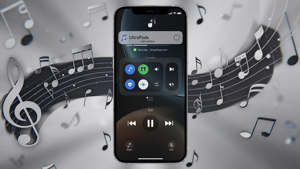 һ���ֻ�����ʾ��ͼ������չʾUltraPods���ֲ�������֪ͨ�����������������ſؼ����ֻ���Ļ��Χ�����ַ��Ż��ƣ�����Ϊ��ɫ���䣬����Ϊ�ֻ�����չʾ������Լ�ִ���ϸ�ڰ�����ťͼ��͹�ӰЧ���������������ɾ����޶���Ԫ��
