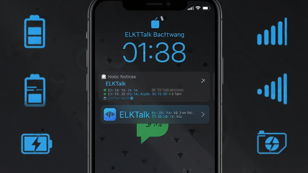 ����ΪELKTalk��̨����ʱ���ֻ��������棬չʾ����֪ͨ��Ƭ�����ͼ�ꣻ����Ϊ�ֻ���Ļ���У���Χ���Ƶ�����źŷ��ţ��Ű����������ơ�ELKTalk��������֪ͨ��Ƭ�ϣ����Ϊ��ɫģʽ����ұ��������������֣�ϸ�ڰ�������ʱ�䡢֪ͨ�����ʡ���ʶ�������������ɾ����޶���Ԫ��