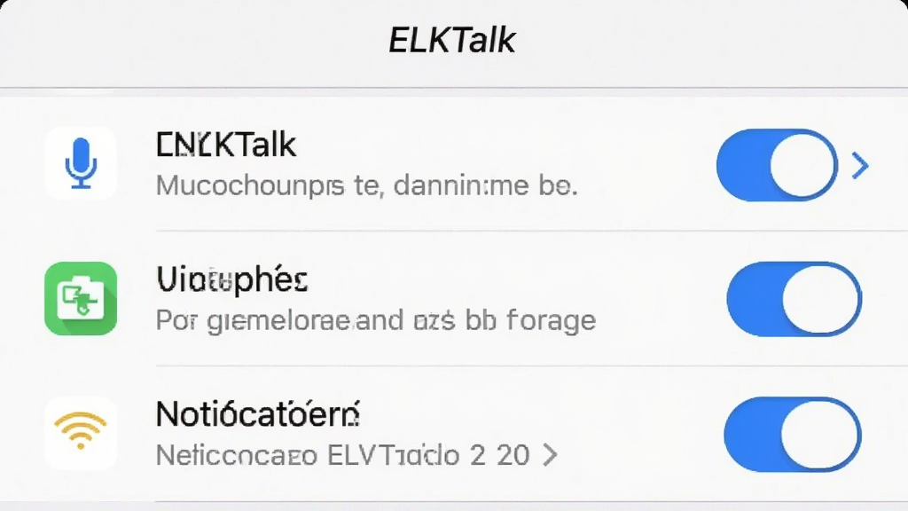 ����ΪELKTalk���ֻ��ϵ�Ȩ�����ý����ͼ��չʾ��˷硢�洢��֪ͨȨ�޿��أ�����Ϊ�����б���ÿ��Ȩ��������ͼ���뿪�ذ�ť���Ű����������ơ�ELKTalk��������ҳ�涥�������Ϊϵͳԭ�����÷�񣬰�ɫ����������ɫ���أ�ϸ�ڰ���Ȩ��˵���������ͷָʾ�������������ɾ����޶���Ԫ��