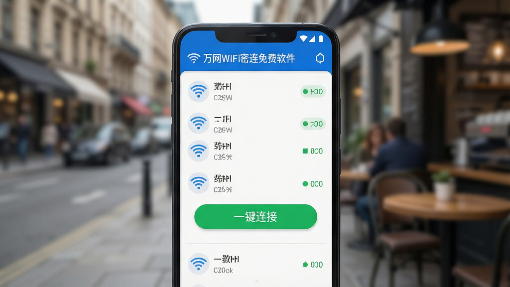 һ�Ű�׿�ֻ���Ļ��д����������������WiFi����������������棬��ʾ�ܱ�WiFi�б������۵ġ�һ�����ӡ���ť��������ģ���ĳ��н־��뿧�ȹݻ���������ͻ���ֻ�����棬���־��жԳƣ����Ϊдʵ�Ƽ��У�ϸ�ڰ����źŲ���ͼ�ꡢ��ɫ����״̬���ɾ���UIԪ�أ����ʸ��壬�ɾ����޶���Ԫ��