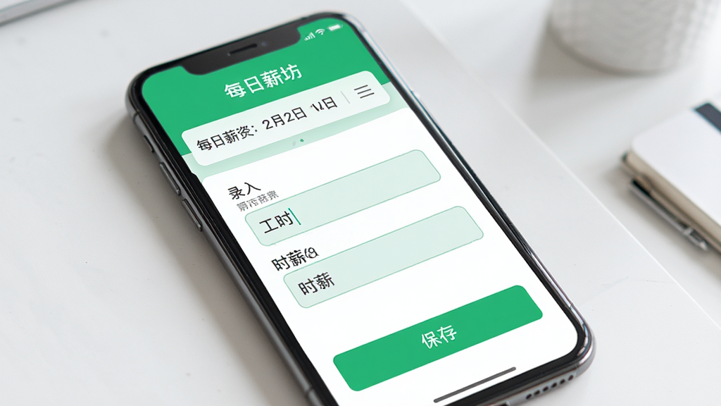 ������һ���ֻ�����Ļ����ʾÿ��н��APP��н��¼����棬����Ϊ����������ѡ���м��ǹ�ʱ��ʱн����򣬵ײ��Ǳ��水ť���Ű����룬���Ϊ���¼�Լ�磬ϸ�ڰ����������ǳɫ��������ťΪ��ɫ������ɾ������ʸ��壬�ɾ����޶���Ԫ��