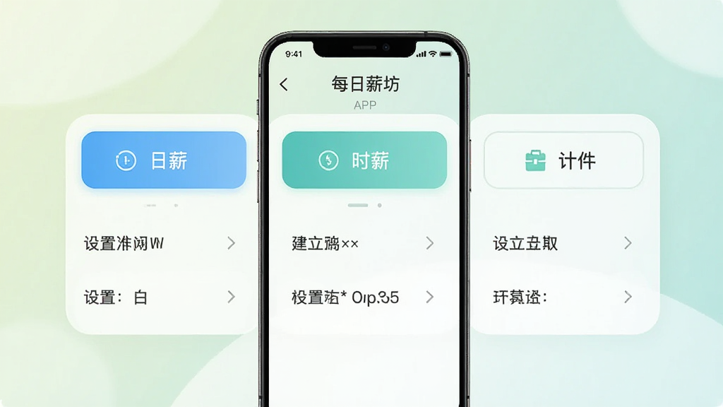 �������ֻ����棬��ʾÿ��н��APP�ļ�нģʽѡ��ҳ�棬����Ϊ����ѡ��ֱ�д����н��ʱн���Ƽ����·��ж�Ӧ��������Ű�Գƣ����Ϊ��Ƭʽ��ƣ�ϸ�ڰ���ѡ��״̬������ͼ���ࡢ������ͣ����ʸ��壬�ɾ����޶���Ԫ��