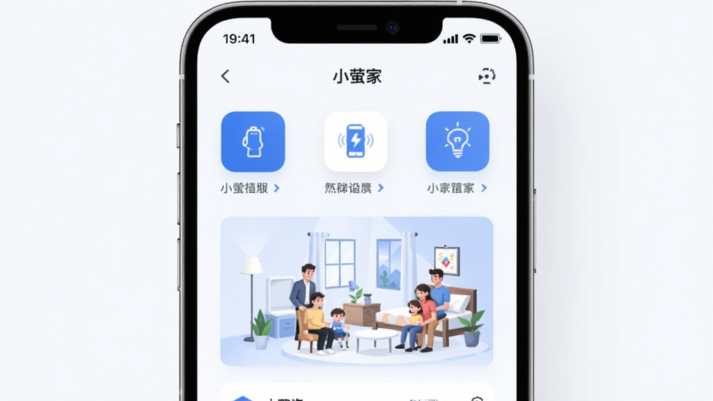 ������Сө��APP�Ľ���չʾ������Ϊ�ֻ���Ļ���аڷţ��Ű����ǳɫ�������У����Ϊ�ִ���Լ�Ƽ��У�ϸ�ڰ��������豸ͼ�ꡢ��ͥ�����廭����ɫ���ɫ��ɫ�������������ɾ����޶���Ԫ�ء�